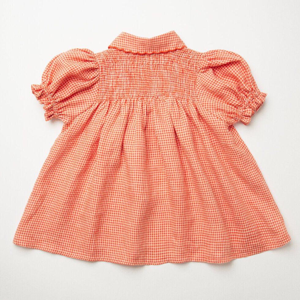 ss24 Marco Polo Dress - Strawberry & Oat Mini Check Linen