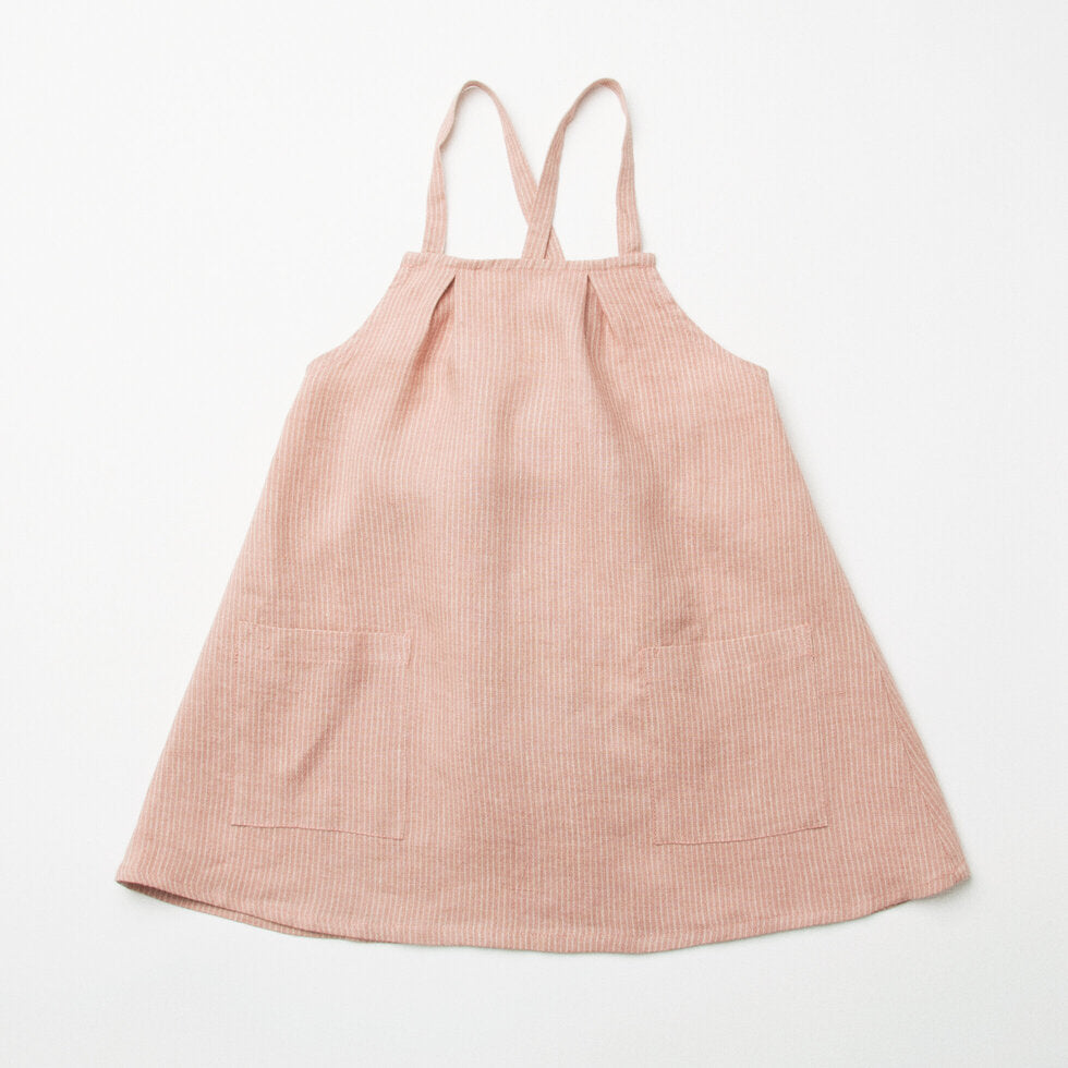 Marbles Pinafore - Dusty Rose Stripe Linen