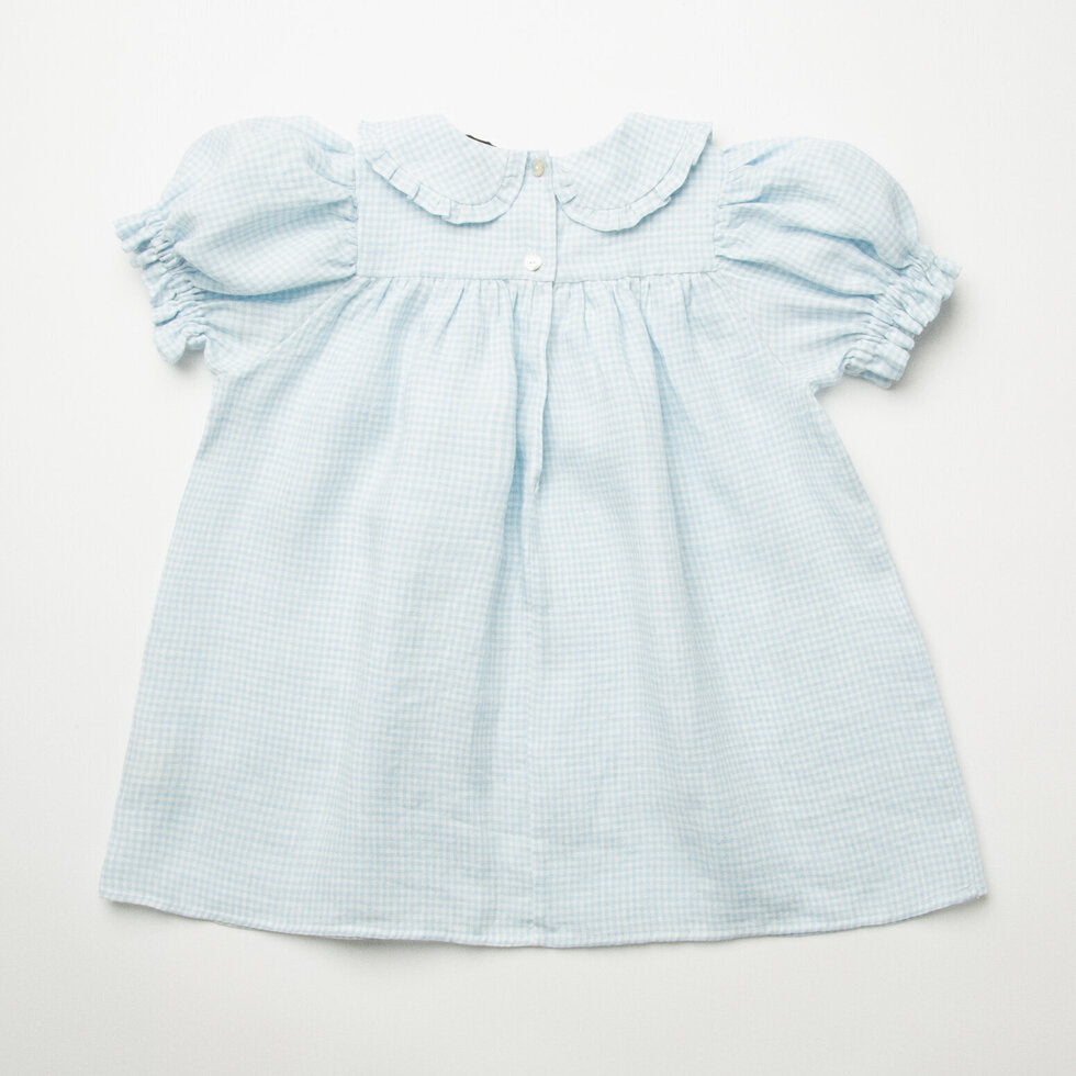 ss24 Marbles Dress - Baby Blue & Milk Mini Check Linen