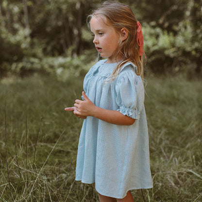 ss24 Marbles Dress - Baby Blue & Milk Mini Check Linen