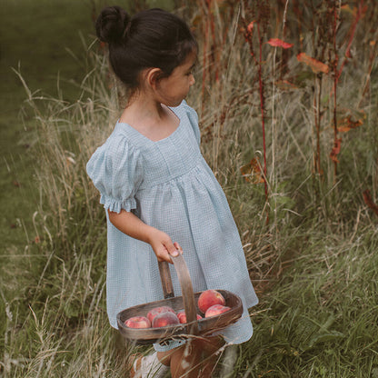 ss24 Skipping Dress - Baby Blue & Milk Mini Check Linen