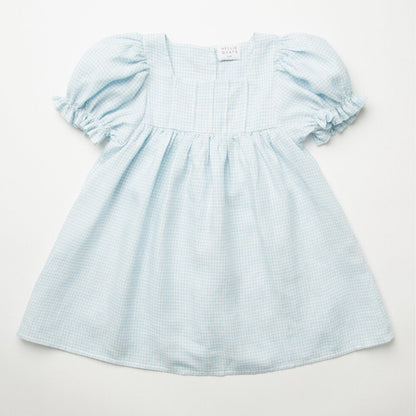 ss24 Skipping Dress - Baby Blue & Milk Mini Check Linen