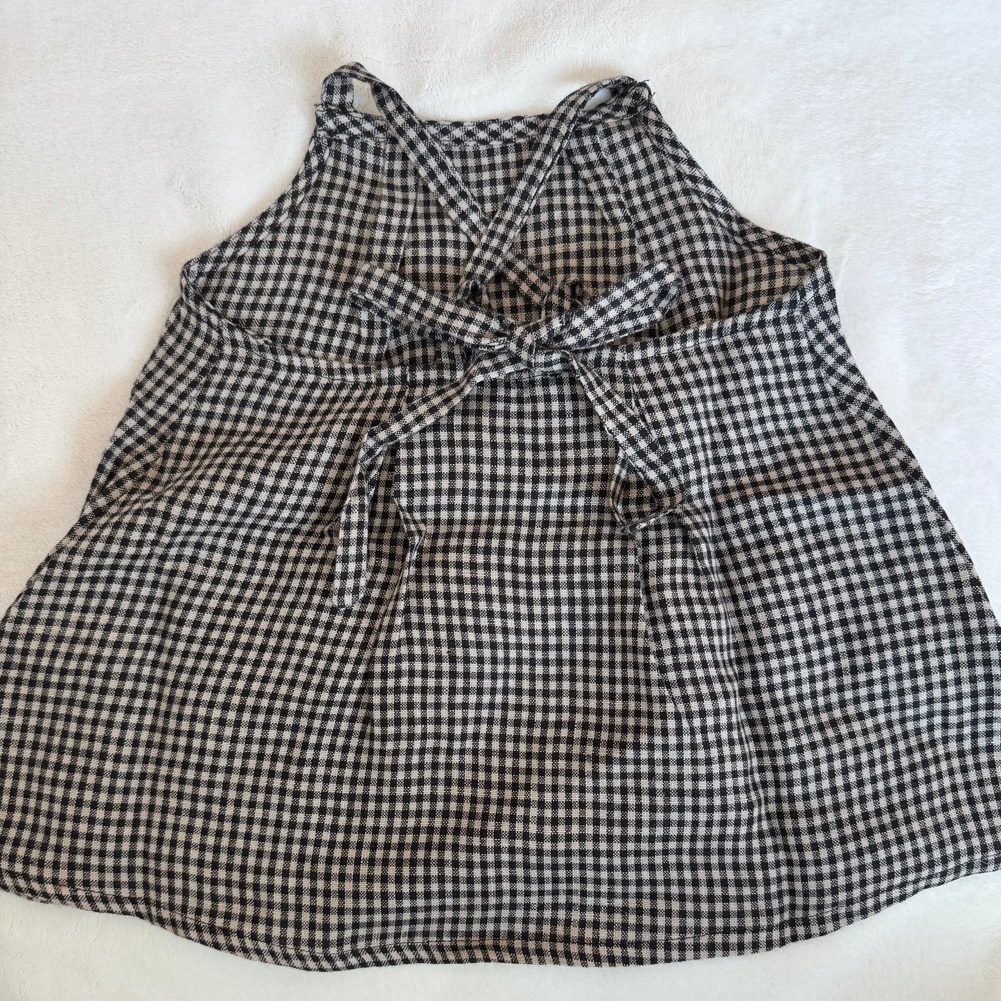 Marbles Pinafore - Black & White Mini Check Linen