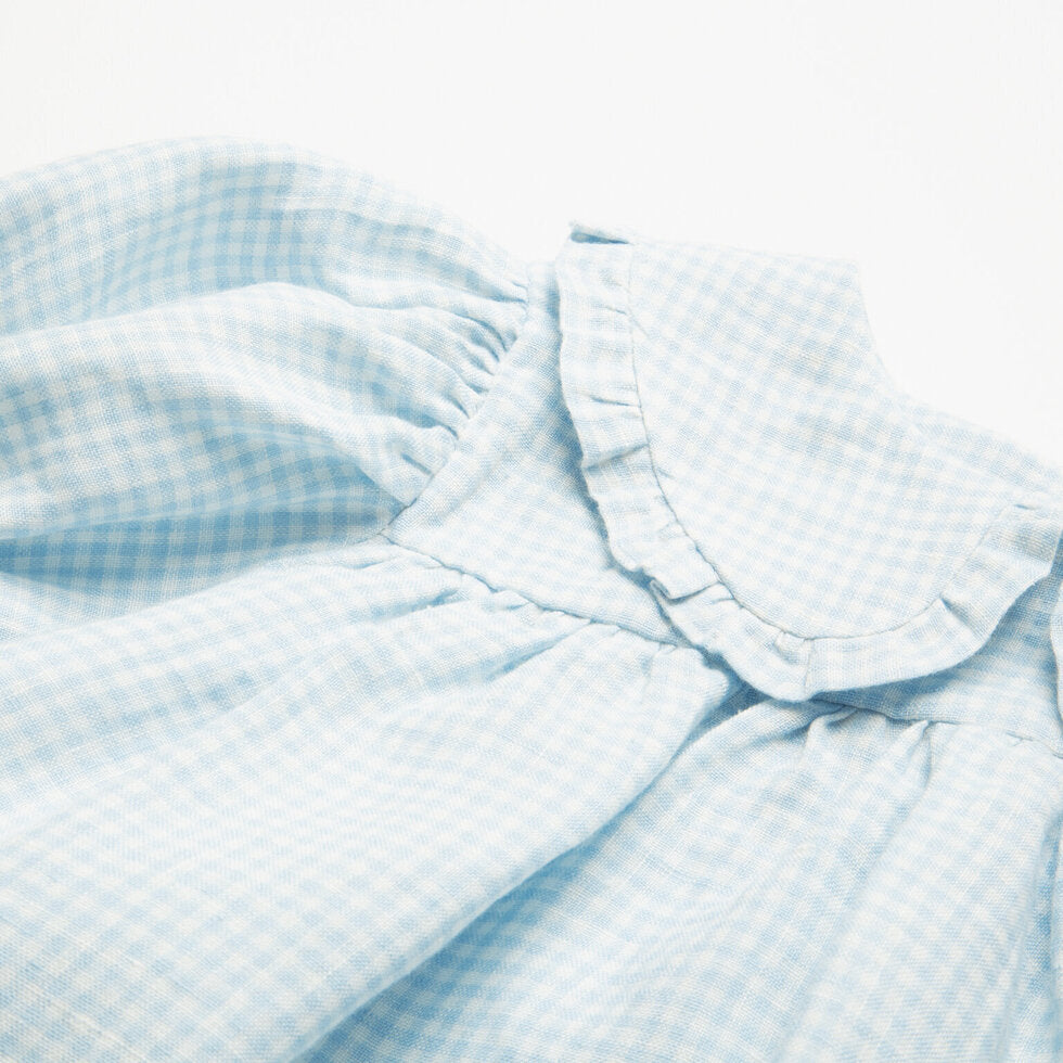 ss24 Marbles Dress - Baby Blue & Milk Mini Check Linen