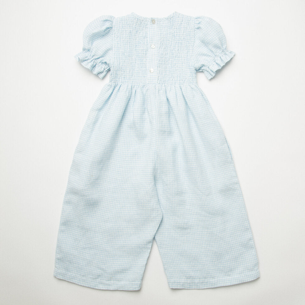 ss24 Jumping Jack Jumpsuit - Baby Blue & Milk Mini Check Linen