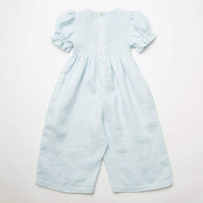 ss24 Jumping Jack Jumpsuit - Baby Blue & Milk Mini Check Linen