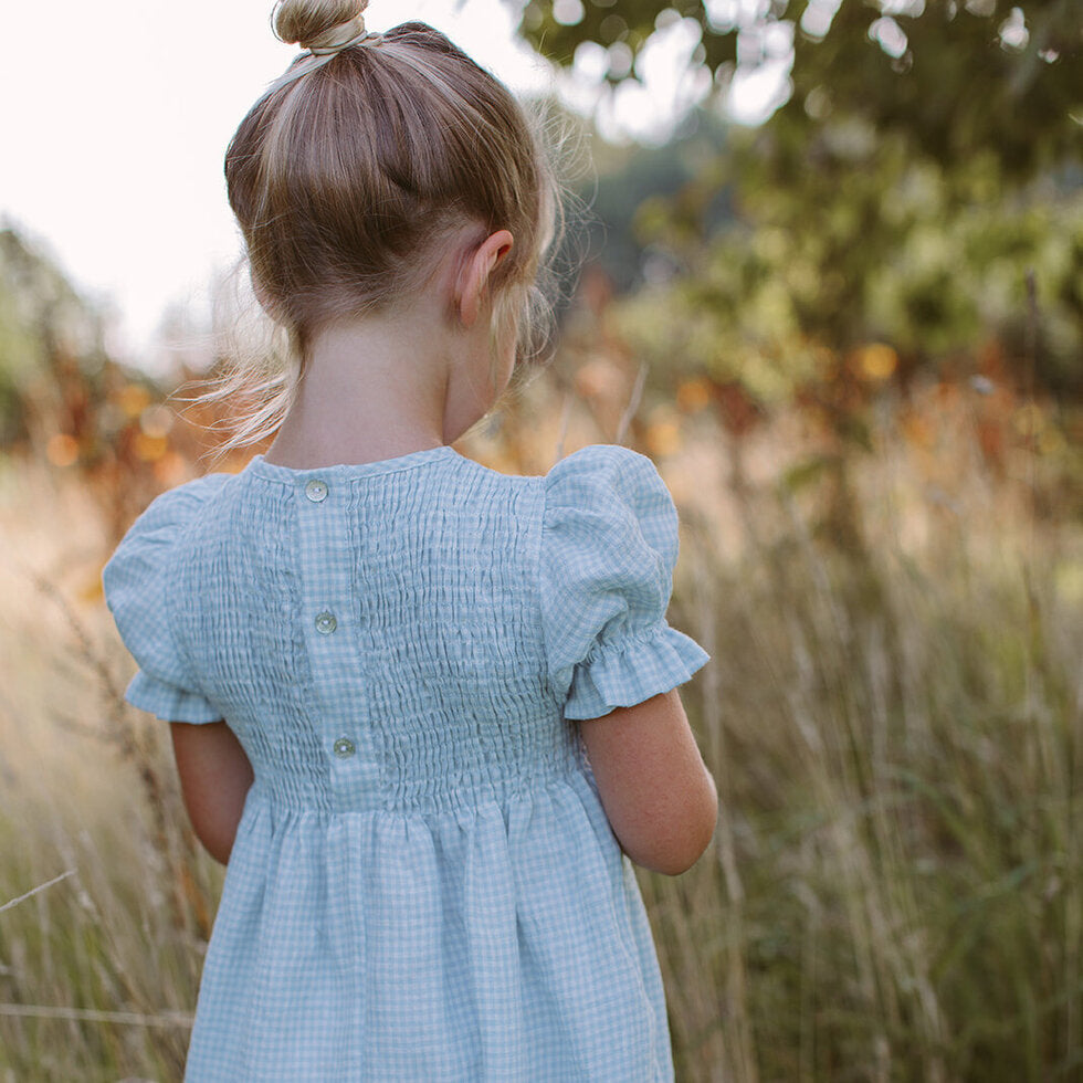 ss24 Jumping Jack Jumpsuit - Baby Blue & Milk Mini Check Linen