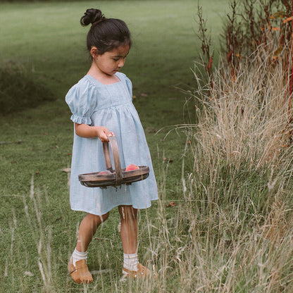 ss24 Skipping Dress - Baby Blue & Milk Mini Check Linen