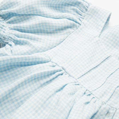 ss24 Skipping Dress - Baby Blue & Milk Mini Check Linen