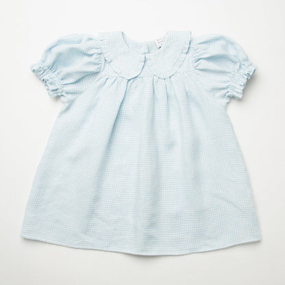 ss24 Marbles Dress - Baby Blue & Milk Mini Check Linen