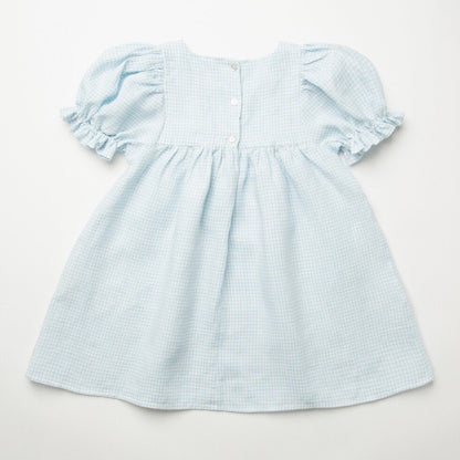 ss24 Skipping Dress - Baby Blue & Milk Mini Check Linen