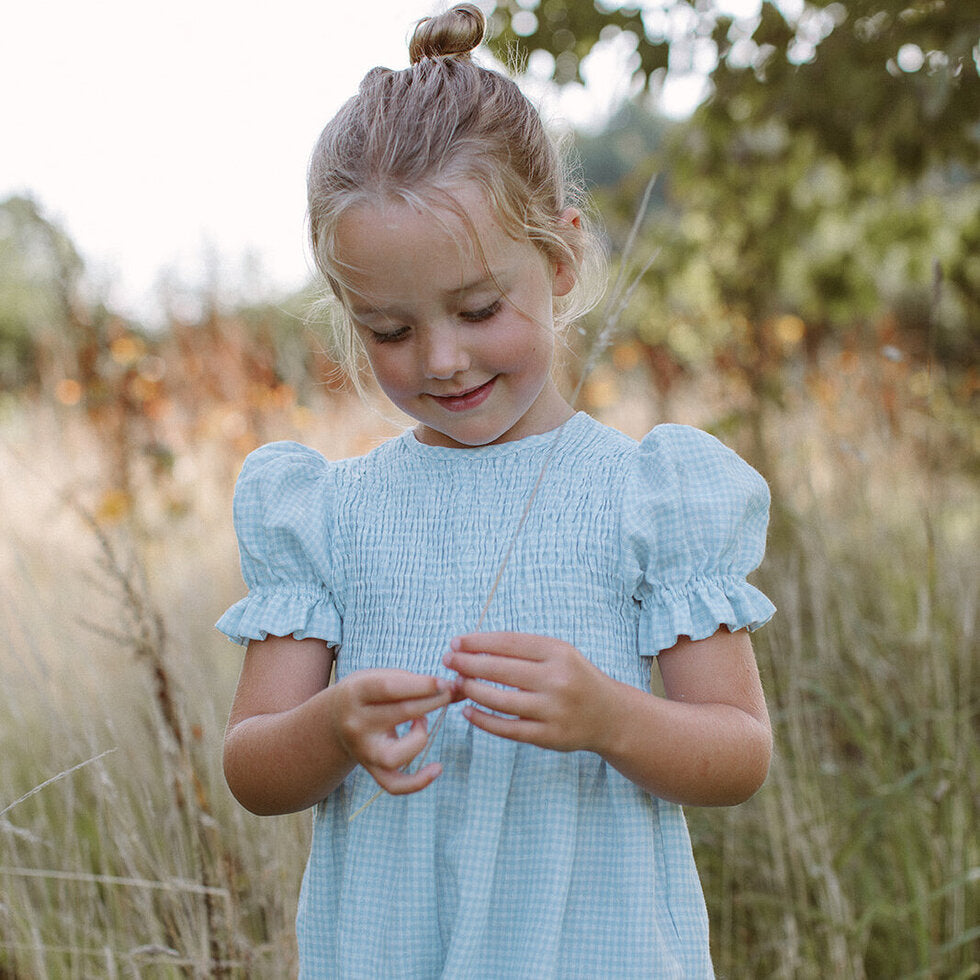 ss24 Jumping Jack Jumpsuit - Baby Blue & Milk Mini Check Linen