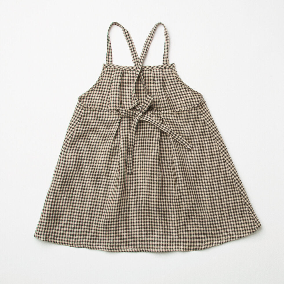 Marbles Pinafore - Black & White Mini Check Linen