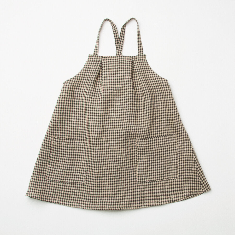 Marbles Pinafore - Black & White Mini Check Linen